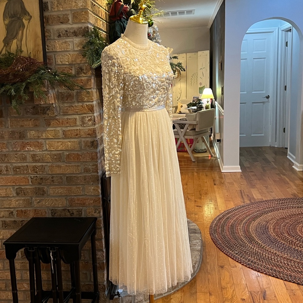 NWT Needle & Thread Beaded Tempest Bodice Ballerina Dress Champagne Tulle,Size 4 - Picture 7 of 11